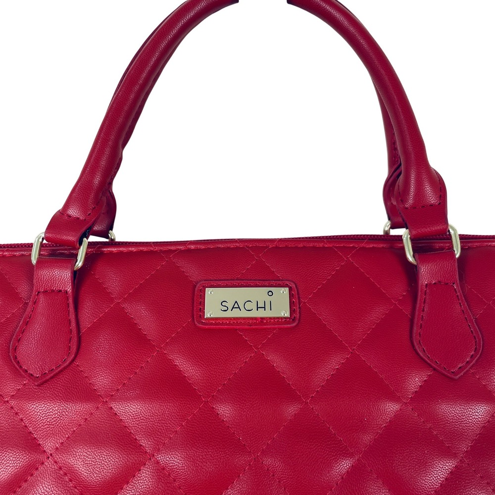 Sachi Red Quilted Insulated Wine Bag Satchel Faux Leather Thermal Tote